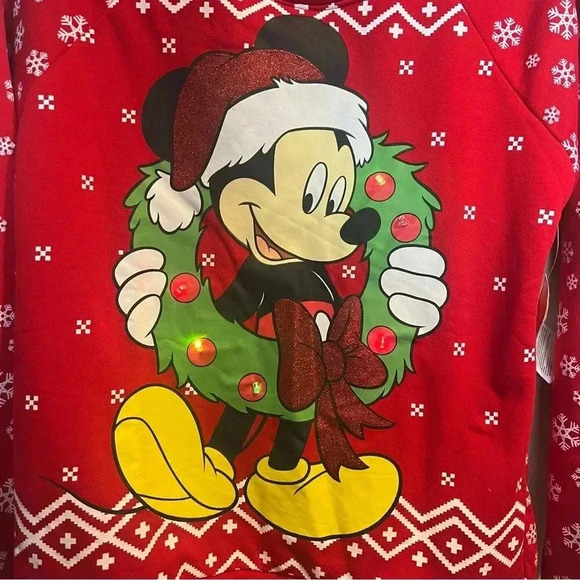 DISNEY Mickie Mouse NWT Light Up Christmas Crewneck Sweatshirt Youth Small - Picture 4 of 5